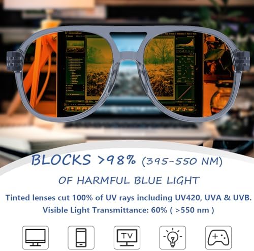 Eyekepper Oversize Pilot Metalless Sleeping Glasses Blue & Green Light Blocking, Amber Len Night Time for Men Women