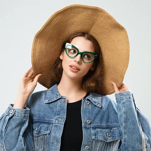 Viseng Womens Oversized Cateye Reading Glasses Blue Light Computer Glasses Stylish Reader +2.0 (green)