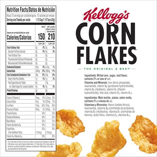 Kellogg's Corn Flakes Breakfast Cereal, Kids Cereal, Family Breakfast, Giant Size, Original, 24oz Box (1 Box) (Pack of 3)