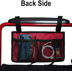 Wheelchair Side Bag, Wheelchair Armrest Storage Pouch with Cup Holder Use of Waterproof Fabric, for Most Wheelchairs, Walkers or Rollators (Red)