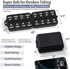 Foldable Weekly Pill Organizer 2 Times a Day with 2 Extra Compartments (Clear Printed Labels) - Portable 7 Day AM PM Medicine Box, Week Daily Travel Pill Case Holder for Vitamin, Supplement - Black