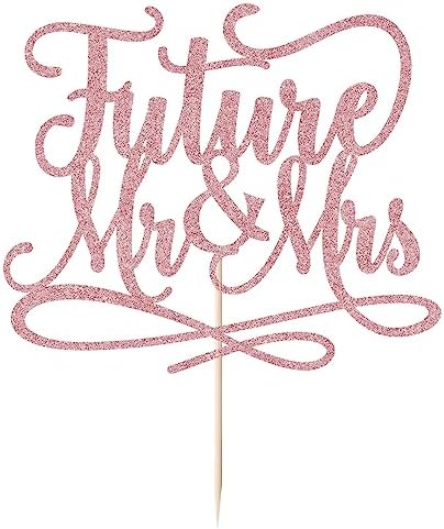 Future Mr and Mrs Cake Topper,Glitter Bridal Shower Cake Pick Decorations- for Wedding Engagement Theme Party Decoration,Bachelor Party Decorations Supplies (Rose gold)