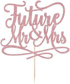 Future Mr and Mrs Cake Topper,Glitter Bridal Shower Cake Pick Decorations- for Wedding Engagement Theme Party Decoration,Bachelor Party Decorations Supplies (Rose gold)