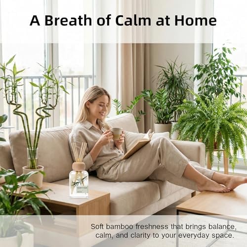 Bamboo Essential Oil Reed Diffuser - 3.34 Fl Oz, Luxury Hotel Collection Diffuser Oil Inspired by Ritz Carlton for Home&Office, Bedroom Living Room Shelf Decor, Accessories,Non-Toxic & Gift Ready