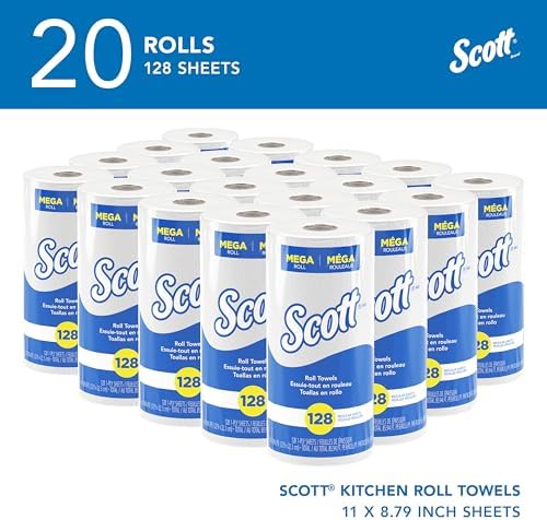 Scott Professional Kitchen Paper Towels, Bulk (41482), Fast-Drying Absorbency Pockets, White, Perforated (128 Sheets/Roll, 20 Rolls/Case, 2,560 Sheet Total)
