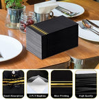Hunanyume 100pcs 3-Ply Black and Gold Paper Napkins, Black Elegant Dinner Napkins, Gold Foil Guest Napkins Disposable Hand Towels for Bathroom Wedding Anniversary Birthday Holiday Party Graduation