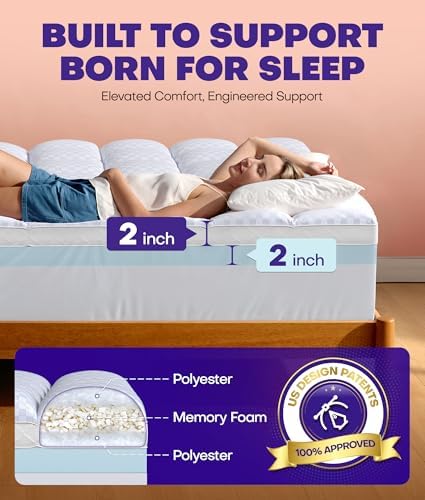 Dual Layer 4 Inch Memory Foam Mattress Topper for Pressure Relief with 4X Support, 2" Fluffy Pillow Top Queen Mattress Topper 50% Viscose Made from Bamboo Plus 2" Cooling Gel Memory Foam Mattress Pad