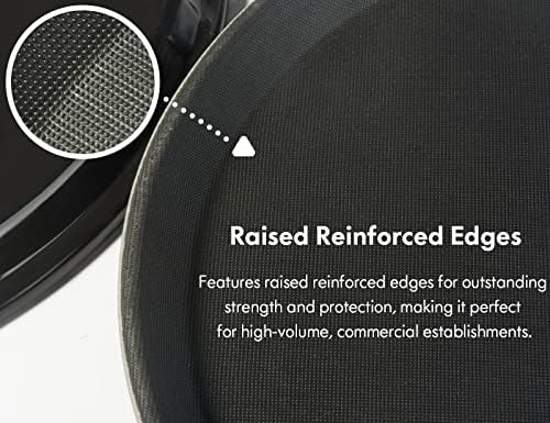 CURTA 2-Pack Restaurant Grade Non-Slip Tray, NSF, 14 Inch, Plastic Rubber Lined Round Serving Tray, Black