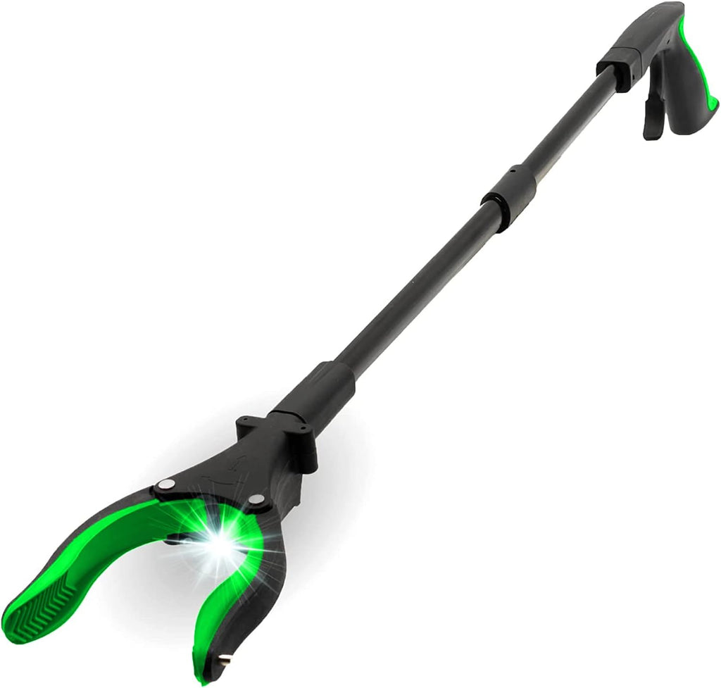 Grabber Tool 32" Aluminum Magnetic Claw with LED Light, Lightweight Foldable Reacher Grabber Pickup Tool, Gripper Grabbers for Elderly Grab it Reaching Tool Trash Picker Grabber, Green, By Luxet