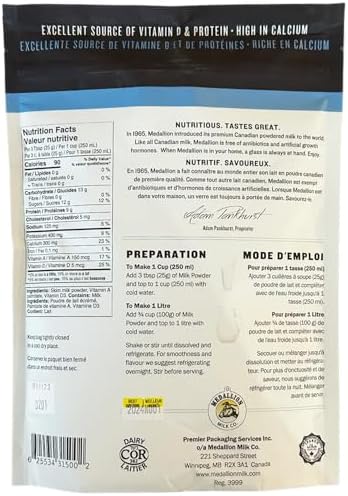 Medallion Skim Milk Powder 500g - Dried Milk from Canada, Free of Antibiotics, No rbST or rBGH