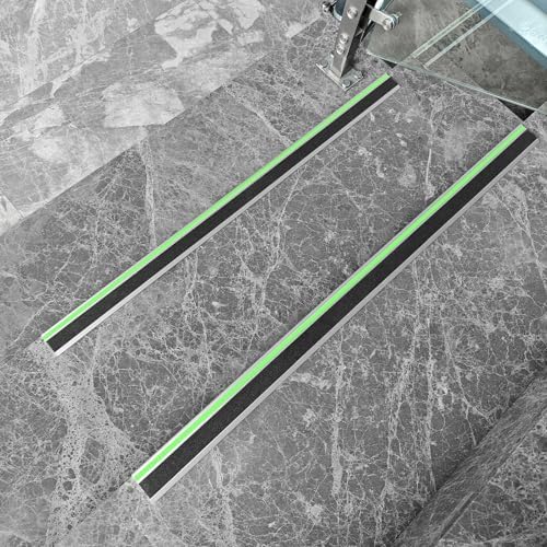 2 Pack 36 in L Shaped Stair Nosing with Green Glow Strip, Outdoor Aluminum Stair Edge Protector, Long Stair Edging Stair Trim, Anti Slip Traction Steps Treads Plate Help Elderly, Kids Walk