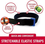VELCRO Brand VEL-30792-AMS 15 Inch Elastic Straps 4 Pack | Stretchable and Adjustable for Snug Fit | Fasten Lumber, Yoga Mats, Tools, Camping Equipment, More | Cinch with Buckle, Black 15x1