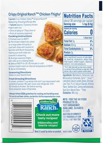 Hidden Valley Original Ranch Seasoning, Dressing and Recipe Mix, 1 Ounce (Package May Vary)