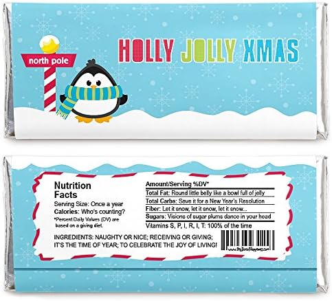 Big Dot of Happiness Holly Jolly Penguin - Candy Bar Wrapper Holiday and Christmas Party Favors - Set of 24