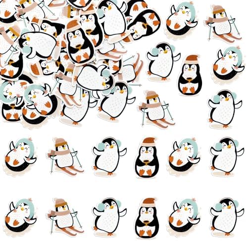 Ephlyn 48Pcs Edible Christmas Penguin Cake Toppers Wafer Paper Penguin Cupcake Decorations Christmas Cookie Decorations for Xmas Festival birthday Party Decor