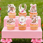 72Pcs Edible Bow Western Cowgirl Cupcake Toppers Wafer Paper Rodeo Bowknot Cupcake Toppers Picks Horse Shoe Cowboy Hats Boots Cactus Cupcake for Birthday Baby Shower Bachelorette Party Supplies