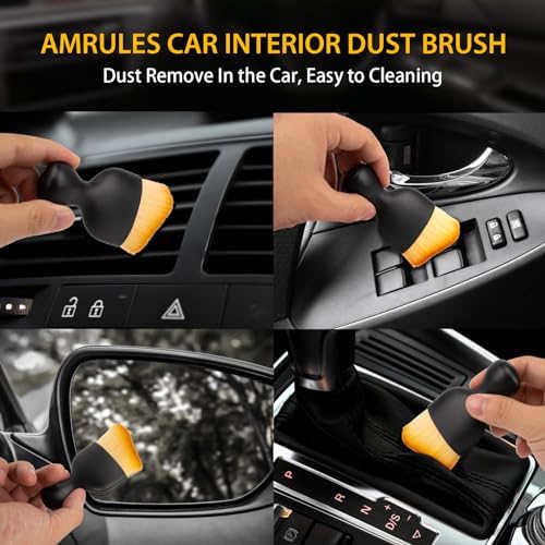 Amrules 2PCS Car Interior Detailing Brush, Auto Car Detailing Brush Dusting Brush, Soft Bristles Car Interior Cleaning Tool for Dashboard Interior, Exterior, Skylight, Leather, Dust Brush, Brown