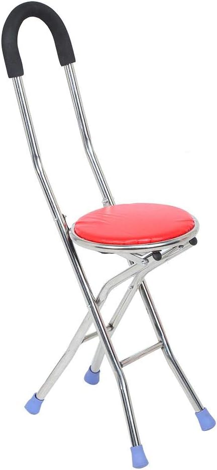 Walking Stick Chair, Folding Cane with Seat and Sponge Handle Four Legs Anti-Slip Stainless Steel Portable Safe Seniors Walking Stick