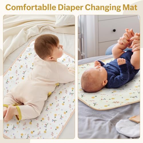 Muslin Diaper Changing Pad, Waterproof Diaper Change Mat Liner for Baby, Reusable Incontinence Underpad for Travel, Leakproof Absorbent Mat for Newborn