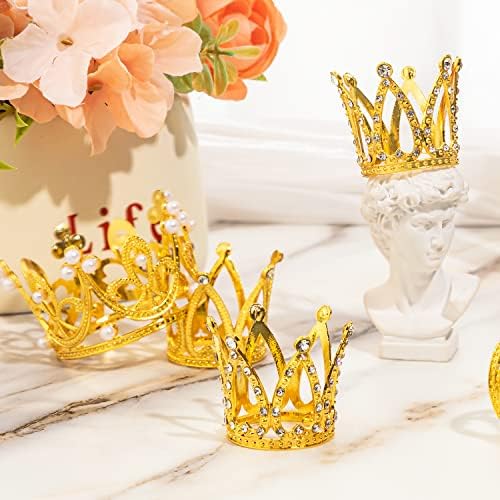 15Pcs Mini Crowns for Flower Bouquets, Mini Crown Cake Topper, Small Crystal Pearl Cupcake Toppers for Flower Arrangements Cupcake Baby Shower Birthday Party Wedding Decor