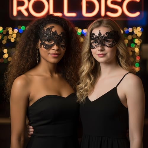 2 Pcs Masquerade Mask for Women Black Lace Eye Masks Costume Party Eye Mask Mardi Gras Masks Halloween Cosplay Accessory for Women and Girls