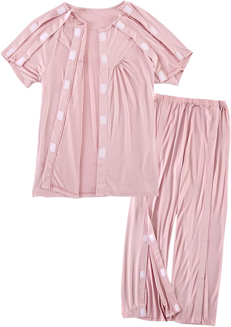 Women Tear Away Surgery Recovery Suit,Fully Open Disability Set,Paralyzed Bedridden Patient Clothing,Hospital Clothes for Fracture or Injuried Patients(Pink,M)