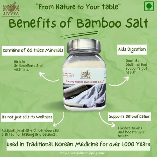 Jivvya 3X Bamboo Salt Powder - 2.4 OZ - Premium Korean-Style Natural Salt For Cooking and Wellness - and Immunity Support - Nutrient and Mineral Dense for Health