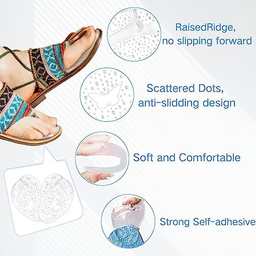 Gel Metatarsal Pads for Thong Sandals Flip-Flops, 2Pairs Forefoot Cushion Inserts, Ball of Foot Grip Pads for Metatarsal Support and Pain Relief, Anti-Slip