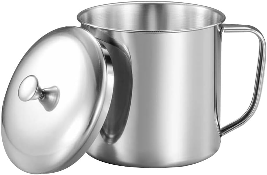 Amosfun Stainless Steel Water Cup with Lid and Handle 4.33X3.14 Inch Metal Milk Mug for Coffee Tea Home Office Travel