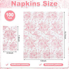 100 Pcs Pink Floral Napkins, Easter Napkins Disposable Decorative Bathroom Napkin Pink Toile Guest Dinner Napkin for Wedding, Bridal Baby Shower, Tea Party, Mothers Day