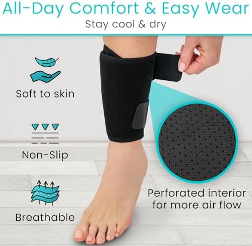 Vive Shin Splint Compression Wrap (Pair) - Adjustable Brace for Pain Relief, Support and Recovery - Lower Calf Compression Sleeve - for Medial Tibial Stress Syndrome and Anterior Shin Splints (Black)