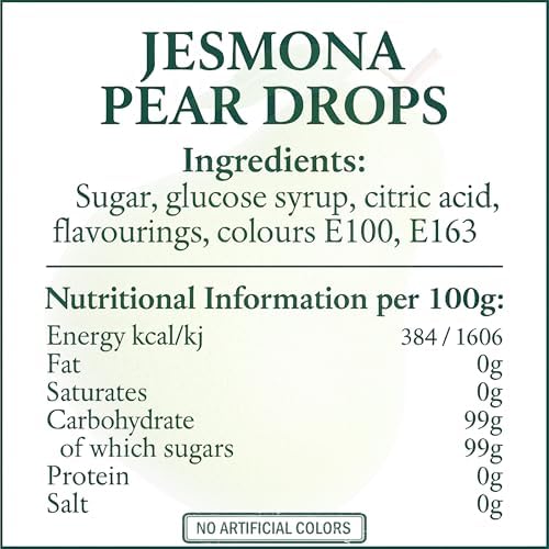 Jesmona Pear Drops - British Hard Candy 250g (8.8 Oz) Gift Tin | Mini Pear Flavored Boiled Sweet | Traditional Old Fashioned Retro English Sweets | Imported Confectionery from England, UK