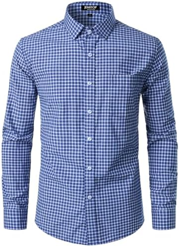 JEMITOP Men's Transitional Weather Slim Fit Long Sleeve Button Down Shirt Business Casual Dress Shirts with Pocket