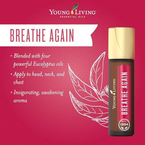 Young Living Breathe Again Roll-On - 10ml - Essential Oil for Breathing - Invigorating Aromatherapy - Refreshing Eucalyptus Blend - Ideal for Workouts - Soothing Sensation