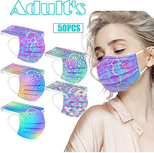 Peky 50PCS Disposable Face_Masks for Women, Disposable Face Masks With Designs - 3 Ply Breathable Tie-Dye Gradient Fashion Cute FaceMask with Nose Wire for Adults Teen Girls