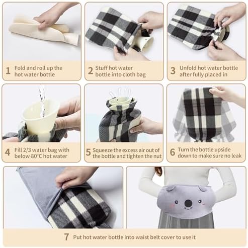 Hot Water Bag, Hot Water Bottle wtih Cover, 2L Rubber Warm Hot Water Bottles Pouch with 130cm Long Soft Waist Cover for Neck, Shoulder, Back, Hand, Legs and Period Pain Relief
