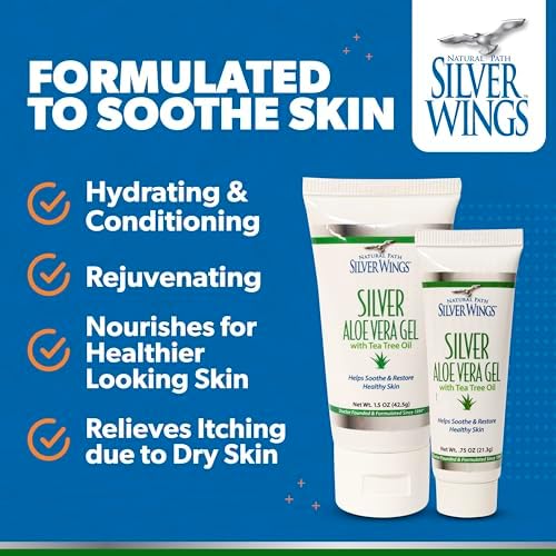 Natural Path Silver Wings 200ppm Silver with Aloe Vera Gel and Tea Tree Oil - Soothing Skin Care - 1.5 oz