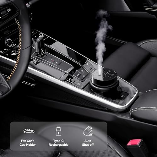 Waterless Essential Oil Diffuser, Battery Operated Aromatherapy Diffuser with 20mL Capacity, Mini Portable Scent Air Diffuser, 3 Countdown Timers & Mist Levels for Home Room Car Office, ANZ Black