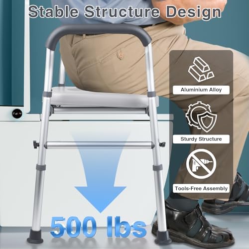 Raised Toilet Seat with Handles-Toilet Seat Riser for Seniors with Adjustable Height & Width,500 LBS Raised Toilet Seat, Handicap Elevated Toilet Seat with Arms for Elderly, Pregnant