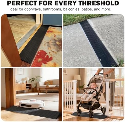 0.8" Rise Threshold Ramps for Doorways, 2000 Lbs Load Capacity, 35.5" Wide Natural Rubber Power Wheelchair Ramp is Adjustable and Cuttable for Doorways, Curb, Sweeper, Power Scooters, Bathroom