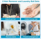 Pet Hair Remover and Laundry Ball Set, Reusable Dog Hair Remover for Laundry, Lint Catcher Laundry Ball in Washing Machine, Pet Hair Catcher for Clothes, Bedding