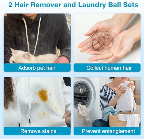 Pet Hair Remover and Laundry Ball Set, Reusable Dog Hair Remover for Laundry, Lint Catcher Laundry Ball in Washing Machine, Pet Hair Catcher for Clothes, Bedding