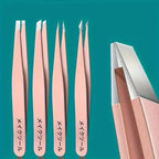 4pcs Precision Stainless Steel Tweezers Set, Eyebrow & Facial Hair Removal, Splinter, Blackhead, Slant Tip, Angle Tip, Pointed Tip, Women's Hair Removal Tools
