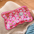 Electric Hot Water Bottle Flower Pattern Stomach Warmer Sealed Leakproof Hand Warmers Rechargeable Hot Water Bag for Period Cramps, Neck, Back, Shoulder Pain Relief US Plug Electric Bo