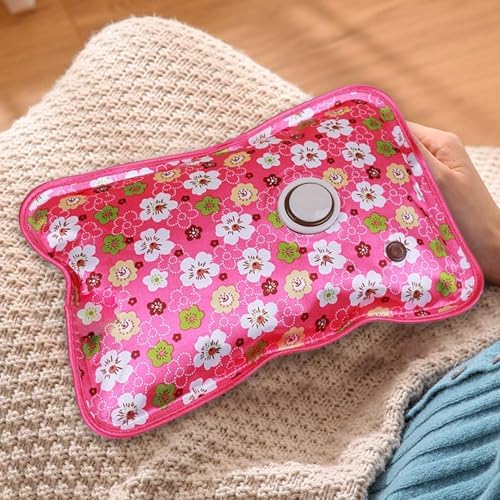 Electric Hot Water Bottle Flower Pattern Stomach Warmer Sealed Leakproof Hand Warmers Rechargeable Hot Water Bag for Period Cramps, Neck, Back, Shoulder Pain Relief US Plug Electric Bo