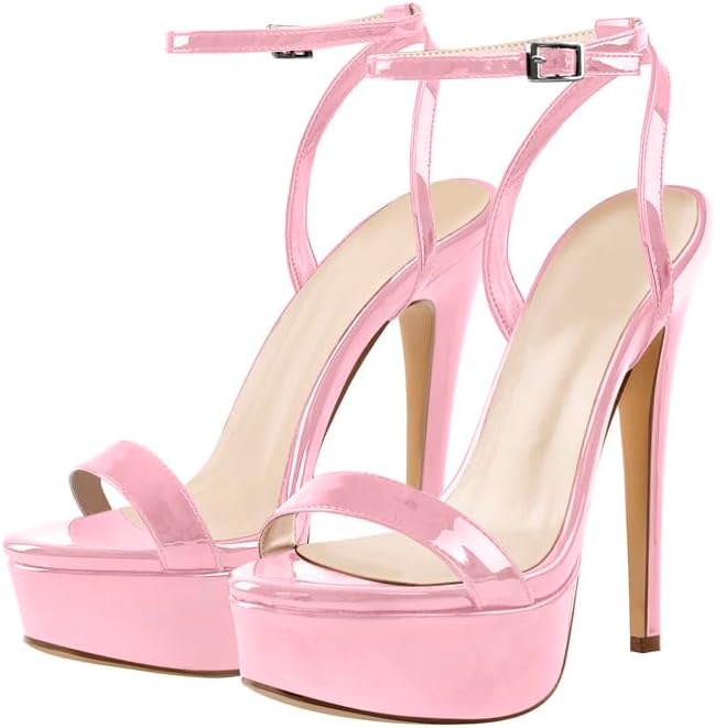 Platform Stiletto High Heels for Women, Round Open Toe Ankle Strap Sexy Heeled Sandals for Wedding Party Dress
