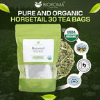 Biokoma Organic Horsetail Dried Herb 30 Tea Bags Shavegrass Equisetum Arvense USDA Organic Herbal Tea Healthy Hair Skin Nails Support Resealable Pouch Pure No Additives Non-GMO Caffeine Free Kosher