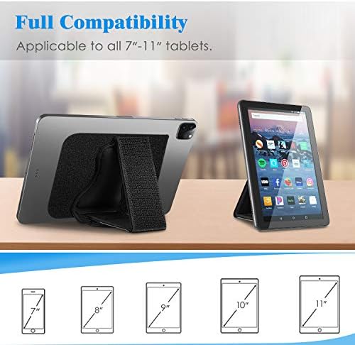 Fintie Universal Tablet Hand Strap Holder - [Dual Stand Supports] Detachable Padded Hook & Loop Fastening Handle Grip with Adhesive Patch for iPad/Galaxy Tab and All 7-11" Tablets, Black