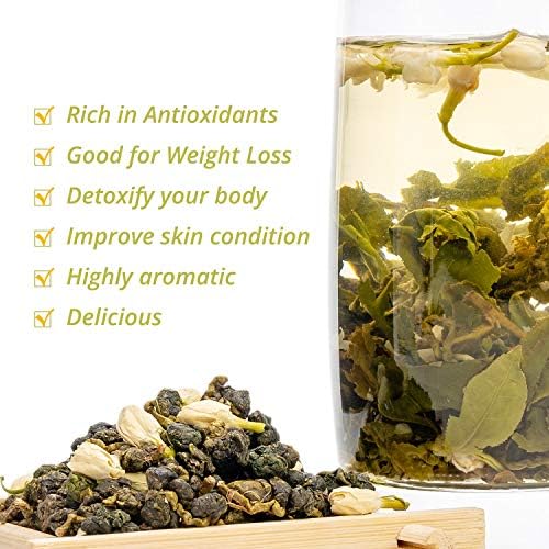 Oriarm Jasmine Oolong Tea Loose Leaf - Taiwan Oolong Green Tea Leaves with Jasmine Flowers - 100g (3.53-ounce)