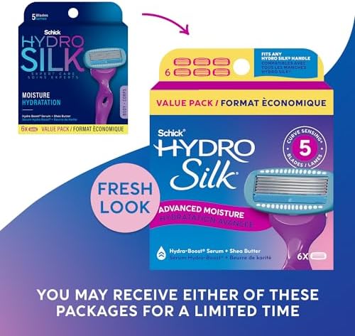 Schick Hydro Silk Moisture Razor Blade Refills, 6 Count | 5-Blade Moisturizing Razors for Women | Womens Moisturizing Razor Refills
